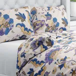 Bavlněné ložní povlečení Sandra SA-539 Modro-fialové orientální květy na světle béžovém Jednolůžko 140x200 a 70x90 cm
