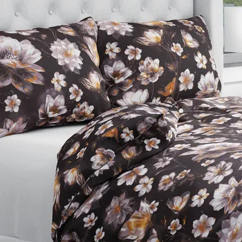 Povlečení Bavlněné ložní povlečení Sandra SA-625 Magické lekníny na temně hnědém Jednolůžko 140x200 a 70x90 cm