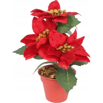 umělá květina Kytice SAMETOVÝCH VÁNOČNÍCH HVĚZD v květináči 20 cm ČERVENÁ DO VÁZY SVÁTEČNÍ