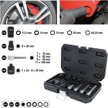 Gola hlavice KS Tools Souprava speciálních nástrčných ořechů na šroubové spoje brzdových třmenů, 12dílná 150.2400