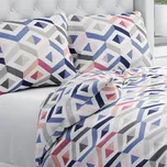 Bavlněné ložní povlečení Sandra SA-573 Modro-růžovo-šedé kosočtverce Jednolůžko 140x200 a 70x90 cm