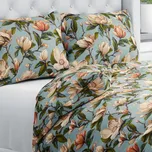 Bavlněné ložní povlečení Sandra SA-545 Květy magnolie na šedomodrém Jednolůžko 140x200 a 70x90 cm