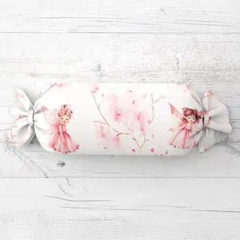Dekorativní polštářek Dětský polštář válec bonbon Sandra SA-684 Růžové víly na bílém 15x40 cm