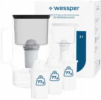 Filtrace vody Filtrační konvice skleněný Wessper D2 BOROSILICATE 3l černý + 4x filtr