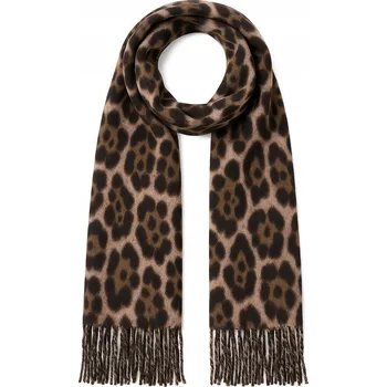 Šátek HNĚDÝ ŠÁTEK ŠÁLA BAVLNĚNÁ BAVLNA DÁMSKÁ S LEOPARDÍM VZOREM
