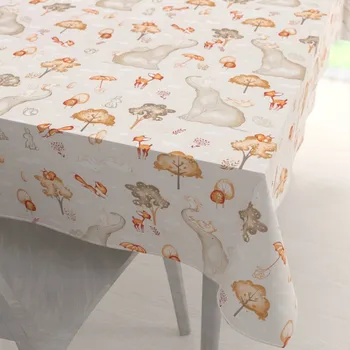 ubrus Dětský bavlněný obdélníkový ubrus Sandra SA-692 Slon a jeho kamarádi na světle šedobéžovém 50x100 cm