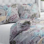 Bavlněné ložní povlečení Sandra SA-621 Podzimní větvičky na modrošedém Jednolůžko 140x200 a 70x90 cm