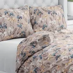 Bavlněné ložní povlečení Sandra SA-637 Modro-béžovo-bílé kosatce na šedobéžovém Jednolůžko 140x200 a 70x90 cm