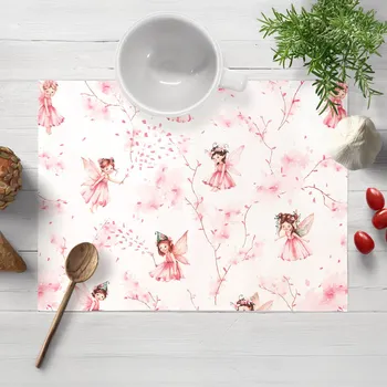 prostírání Dětské bavlněné prostírání na stůl Sandra SA-684 Růžové víly na bílém 30x40 cm