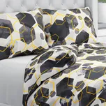 Bavlněné ložní povlečení Sandra SA-568 Šedo-modrofialové mramorové hexagony na bílém Prodloužené 140x220 a 70x90 cm