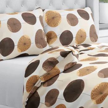 Povlečení Bavlněné ložní povlečení Sandra SA-488 Hnědo-béžové designové pampelišky Jednolůžko 140x200 a 70x90 cm