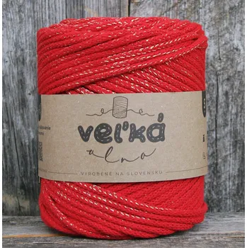 Příze VEĽKÁvlna VEL'KÁvlna bavlněná šňůra na háčkování 5mm Mák se zlatou nitkou
