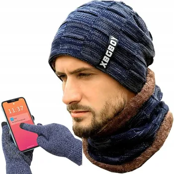 Čepice Zimní pletená souprava 3v1 termální set čepice + šála + rukavice