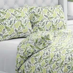 Bavlněné ložní povlečení Sandra SA-426 Zelené větvičky s lístky na bílém Jednolůžko 140x200 a 70x90 cm