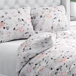 Bavlněné ložní povlečení Sandra SA-288 Eukalyptus s růžovými květy na bílém Jednolůžko 140x200 a 70x90 cm