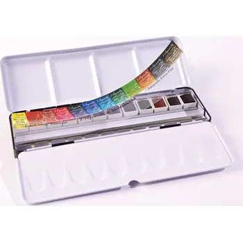 Výtvárné potřeby Sennelier sada akvarelových barev v plech. krabičce, 12 půlpánviček