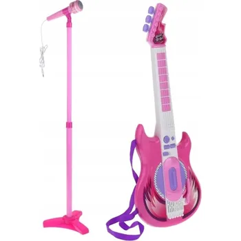 Hudební nástroj pro děti ELEKTRICKÁ KYTARA RŮŽOVÁ PRO DĚTI MIKROFON STATIV