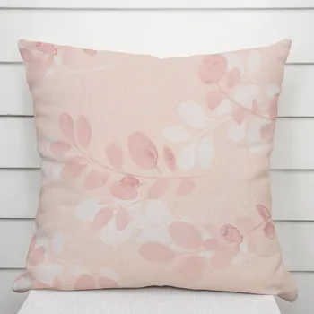 Povlak na dekorativní polštářek Bavlněný povlak na polštář Sandra SA-682 Eukalyptové listy na pastelově růžovém 35 x 45 cm