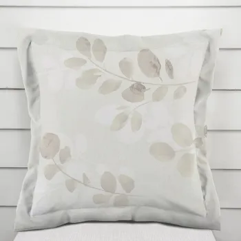 Povlak na dekorativní polštářek Bavlněný povlak na polštář s lemem Sandra SA-681 Eukalyptové listy na světlém pastelově zeleném 40 x 40 cm