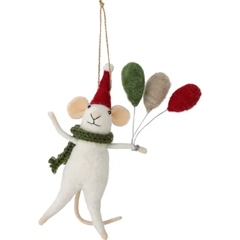 Vánoční ozdoba Bloomingville Plstěná ozdoba myška s balónky Bloomingville Peo Ornament, White, Wool