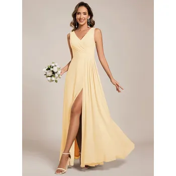 Dámské šaty Šaty pro družičky s výstřihem do V bez rukávů Barva: Žlutá, Velikost: XXL