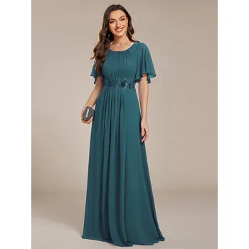 Dámské šaty Plisované večerní šaty s krátkými rukávy Barva: Tyrkysová, Velikost: 7XL