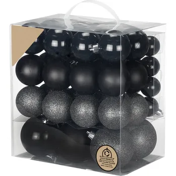 Vánoční dekorace Laalu.cz Sada 54 ks ozdob: Ozdoby kulaté černé mix 4-8 cm