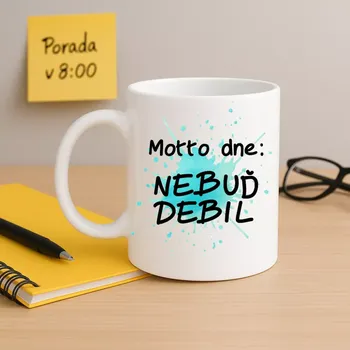 Hrnek - Motto dne: Nebuď debil (Motivační hrnek bez cukrování)