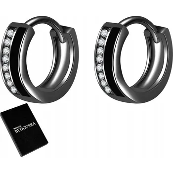 Náušnice PÁNSKÉ STŘÍBRNÉ NÁUŠNICE KROUŽKY S ANGLICKÝM ZAPÍNÁNÍM ČERNÉ RHODIOVANÉ 925 PRO MUŽE