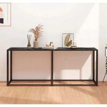Konferenční stolek Konzolový Stolek, černý mramor, 180 x 35 x 75,5 cm, tvrzené sklo