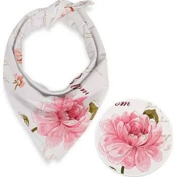 Bavlněný šátek Sandra SA-683 Růžové pivoňky s motýly na bílém 80 x 80 cm