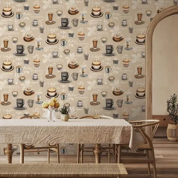 Tapeta Tapeta do kuchyně káva šálky hnědá bílá béžové pozadí vinylová tapeta