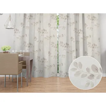 ubrus Bavlněný závěs Sandra SA-681 Eukalyptové listy na světlém pastelově zeleném 140x140 cm