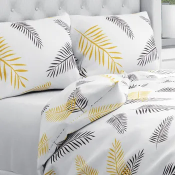 Povlečení Bavlněné ložní povlečení Sandra SA-219 Zlaté a černé palmové listy na bílém Jednolůžko 140x200 a 70x90 cm