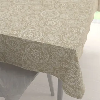 ubrus Velký dekorační obdélníkový ubrus Leona LN-170 Bílé mandaly na režném 160x200 cm