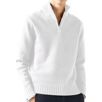 Pánský svetr Pánský svetr s rolákem a polovičním zipem Jednobarevný pletený svetr s výstřihem do V Elegantní podzimní zimní svetr Různé barvy bílá L