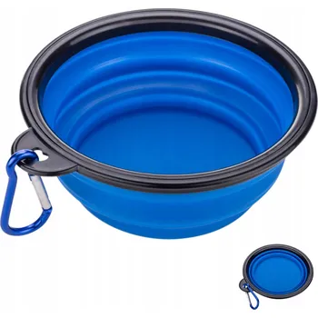 Miska pro psa Skládací (cestovní) silikonová miska Przyjaciele modrá 0,4 l