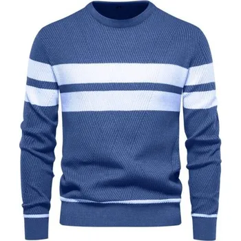 Pánské oblečení Pánský svetr s dlouhým rukávem a rolákem Slim pletený svetr s výstřihem do V Jednobarevný s 3 bílými pruhy Teplý Polyester Bavlna Různé barvy tmavě modrá XXL