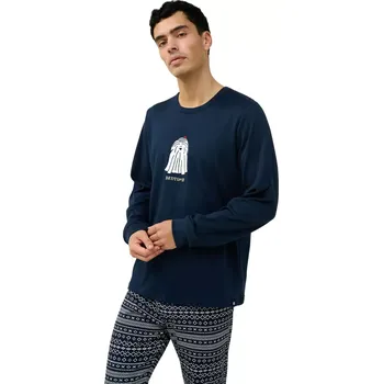 Pánské pyžamo Pánské bavlněné pyžamo s potiskem psa Bed Time Vamp 23601 blue velikost M