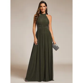 Dámské šaty Třpytivé společenské večerní šaty s ohlávkou Barva: Olivová, Velikost: 8XL