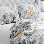 Bavlněné ložní povlečení Sandra SA-367 Šedo-oranžové květy na bílém Jednolůžko 140x200 a 70x90 cm