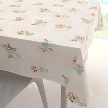 ubrus Dětský bavlněný čtvercový ubrus Sandra SA-686 Lvíčata s letadýlky na světle béžovém 50x50 cm