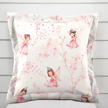 Povlak na polštářek Dětský bavlněný povlak na polštář s lemem Sandra SA-684 Růžové víly na bílém 50 x 50 cm