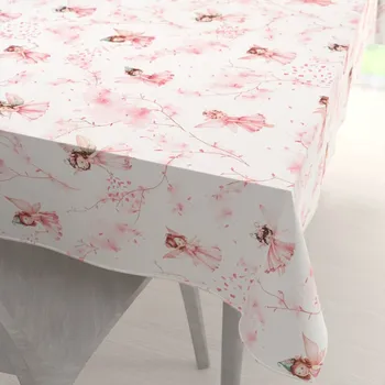 ubrus Dětský bavlněný obdélníkový ubrus Sandra SA-684 Růžové víly na bílém 60x100 cm