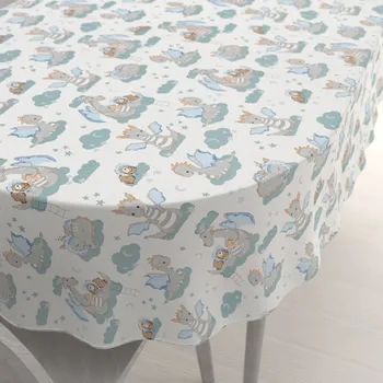 ubrus Dětský bavlněný oválný ubrus Sandra SA-689 Dráčci s medvídky na modrozelených obláčcích na bílém 60x100 cm