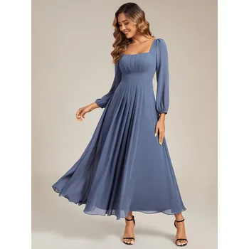 Dámské šaty Maxi šaty s dlouhým rukávem a hranatým výstřihem Barva: Mořská, Velikost: 8XL