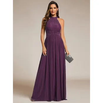 Dámské oblečení Třpytivé společenské večerní šaty s ohlávkou Barva: Fialová, Velikost: 3XL