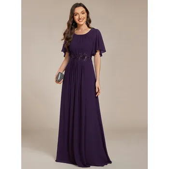 Dámské šaty Plisované večerní šaty s krátkými rukávy Barva: Fialová, Velikost: 6XL