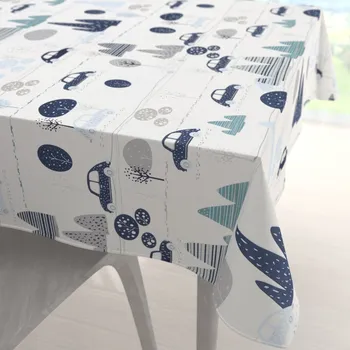 ubrus Dětský bavlněný čtvercový ubrus Sandra SA-685 Modrá auta mezi stromy na bílém 70x70 cm