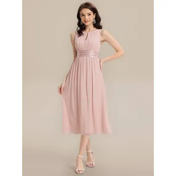 Dámské šaty šaty pro družičky bez rukávů, nabírané, áčkové, midi Barva: Růžová, Velikost: 3XL